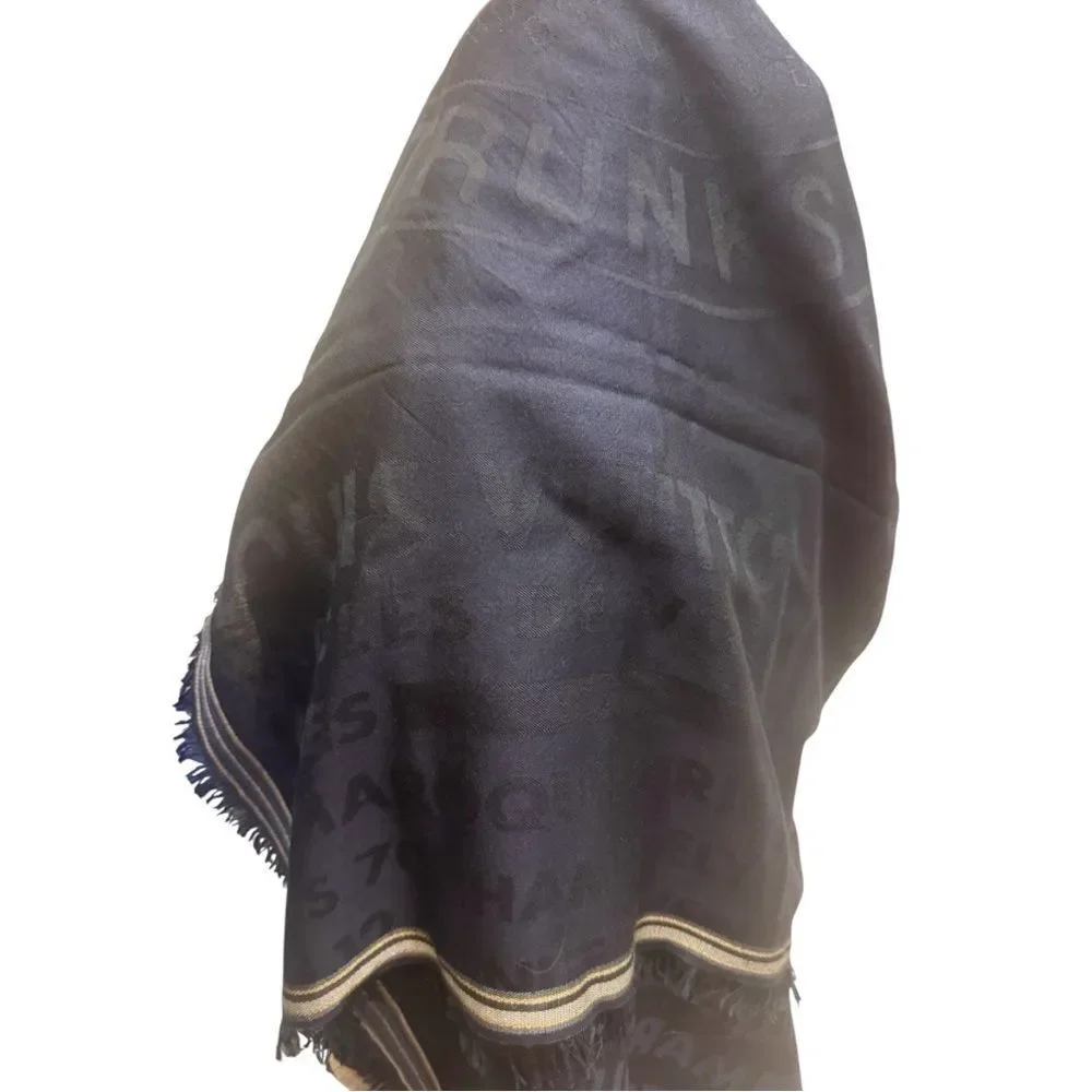Louis Vuitton Semi Sheer Navy Blue Large Square Shawl Wrap